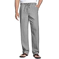 COOFANDY Men's Casual Linen Pants Elastic Waist Drawstring Beach Summer Pants Lightweight Linen Trousers