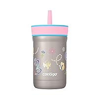 Contigo Leighton Kids Water Bottle with Spill-Proof Lid & Straw, 12oz Water Bottle with Straw for Kids Keeps Drinks Cold up to 13 Hours, Great for School, Travel, & Home, Raspberry/Azalea