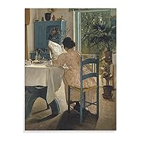 Oriental Woman Reading Newspaper and Eating Breakfast Poster in Morning Post Canvas Art Poster and Wall Art Picture Print Modern Family Bedroom Decor 16x20inch(40x51cm) Unframe-Style