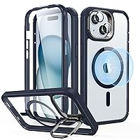 ESR for iPhone 15 Case, Full-Body Shockproof MagSafe Case, Exceeds Military-Grade Protection, Magnetic Phone Case for iPhone 15, 2-Part Tough Case with Stand, Armor Series, Clear Dark Blue