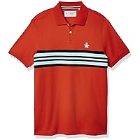 Original Penguin Men's Engineered Stripe Short Sleeve Polo Shirt, Spicy Orange, Large