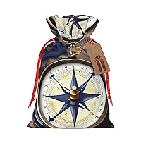 MyPiky Sail Boat Nautical Compass Print Christmas Gift Bags Gift Wrap Bags 4.7x6.9 Inch Reusable Holiday Gift Bags For Xmas Party