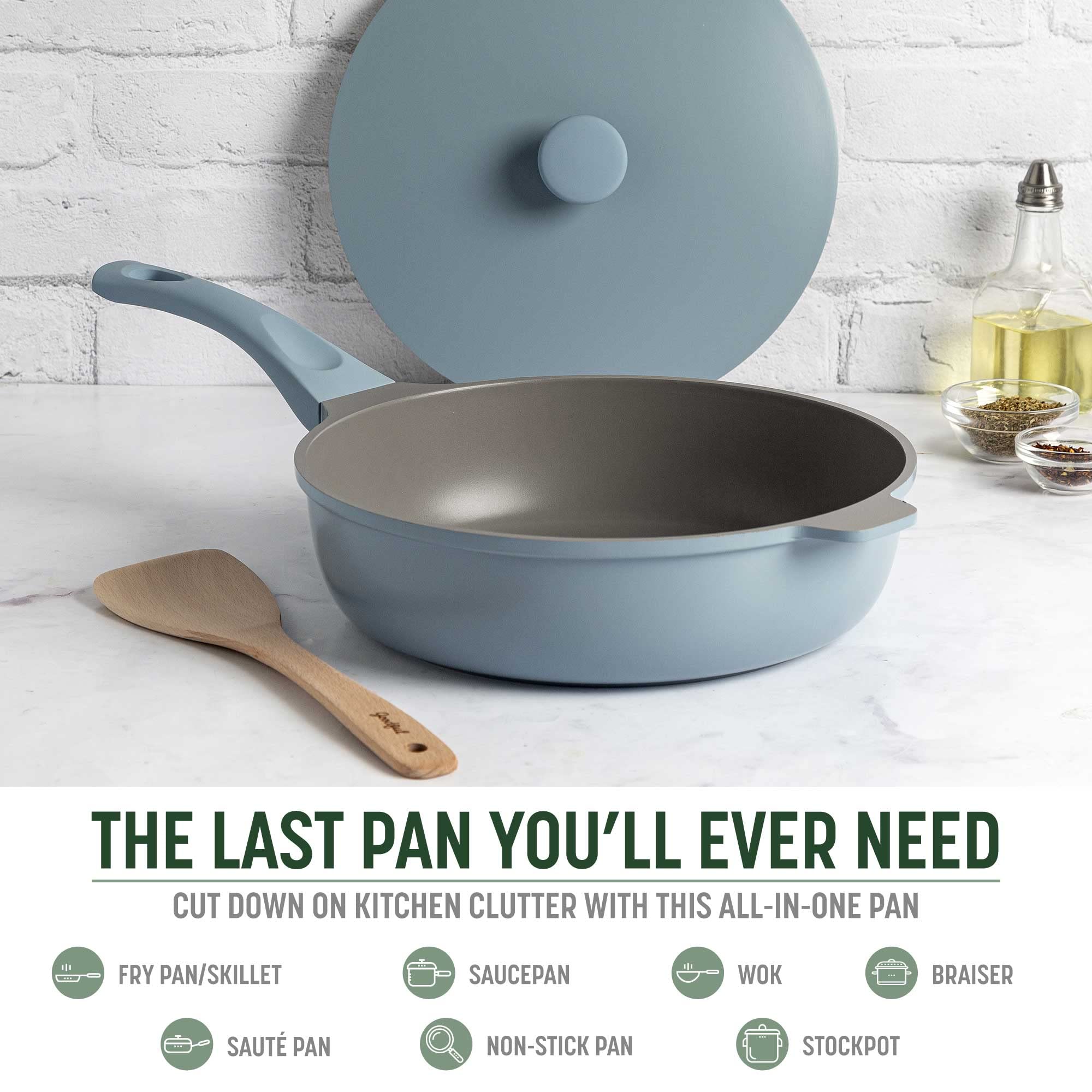 Goodful All-in-One Pan, Multilayer Nonstick, High-Performance Cast Construction, Multipurpose Design Replaces Multiple Pots and Pans, Dishwasher Safe Cookware, 11-Inch, 4.4-Quart Capacity, Blue Mist