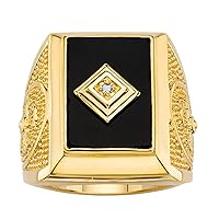PalmBeach Men's Yellow Gold-plated Emerald Cut Natural Black Onyx and Diamond Accent Cross Ring Sizes 8-13
