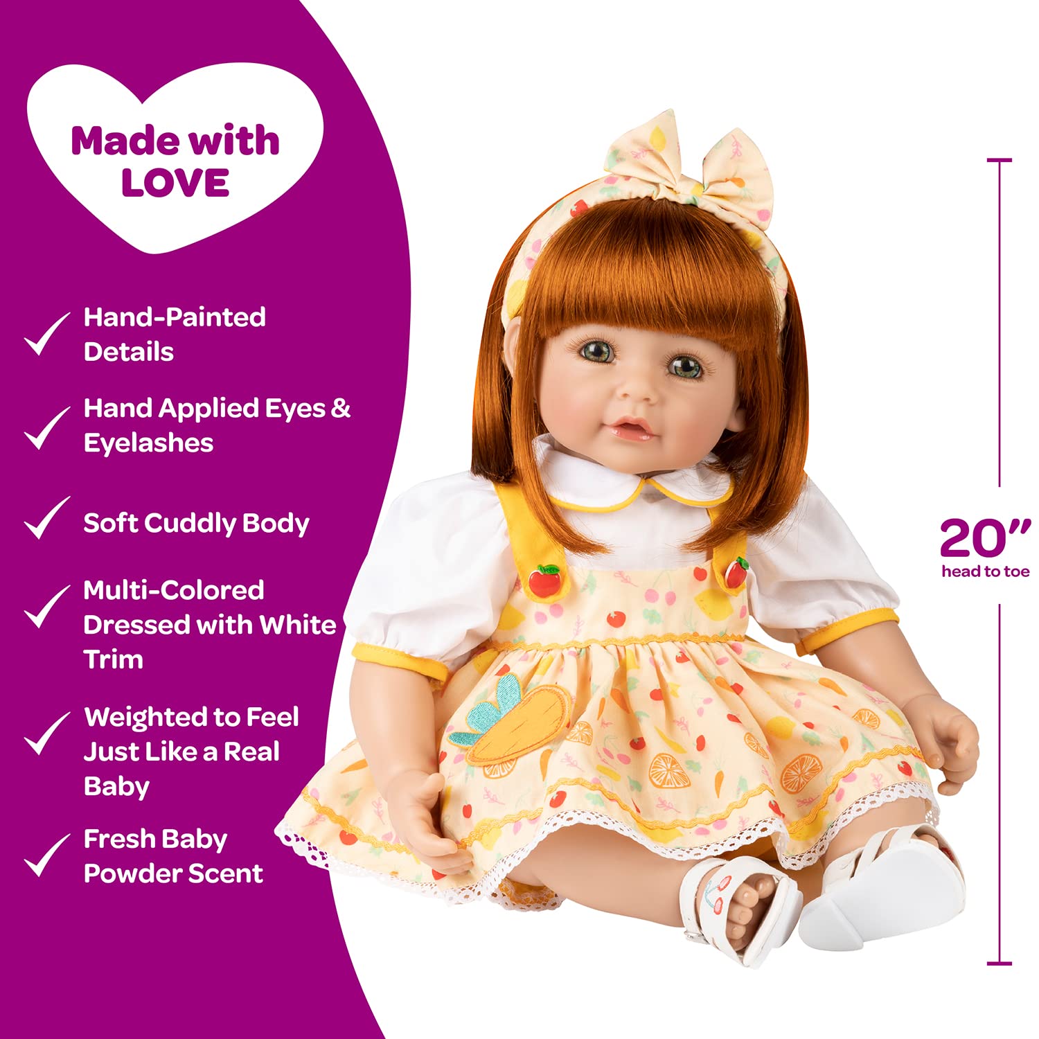 ADORA Realistic Baby Doll Organic Foodie Toddler Doll - 20 inch, Soft CuddleMe Vinyl, silky smooth red hair, Gray Eyes
