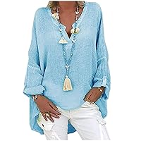 Blouses for Women Fashion,Women's Casual Plus Size Long Sleeve Tops T Shirt Trendy Solid Loose V-Neck Party Shirt Blouse Top Green Ladies Tunic Tops