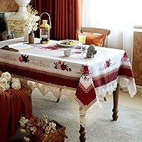 SUTAVIA Lace Embroidered Table Cloth,Rectangular Farmhouse TableCover,Classic Oblong Antique Flower Decor Macrame Tablecloth (Burgundy, Rectangle/Oblong,60 x 104 Inch,8-10 Seats)