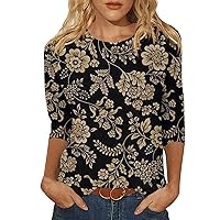 Women's Tops, Women's Fashion Casual Three Quarter Sleeve Print Round Neck Pullover Top Blouse