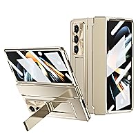 Case for Samsung Z Fold 5 5G 2023, One-Piece Upgraded Hinge Protection Case with Kickstand Anti-Scratch Protective Cover (Gold)