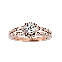 Certified 18K Gold Ring in Round Cut Moissanite Diamond (0.59 ct) Round Cut Natural Diamond (0.1 ct) Round Cut Natural Diamond (0.08 ct) With White/Yellow/Rose Gold Engagement Ring For Women