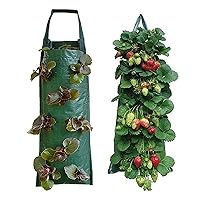 Strawberry Grow Bags, 2pcs 23.6inch Upside Down Tomato Planter with 8 Pockets, Strawberry Hanging Grow Bags, Tomato Grow Bags, Plant Growing Bags for Strawberry Vegetables Flowers