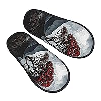 Tree and Volcanic Furry House Slippers for Women Men Soft Fuzzy Slippers Indoor Casual Plush House Shoes Large