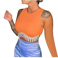 Women Fashion Tassels Hem Knit Ribbed Crop Tank Tops Summer Casual Slim Fit Sexy Sleeveless Patchwork Vest Shirts