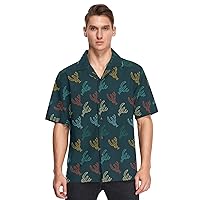 vvfelixl Doodle Cactus Desert Plant Hawaiian Shirt for Men,Men's Casual Button Down Shirts Short Sleeve for Men S