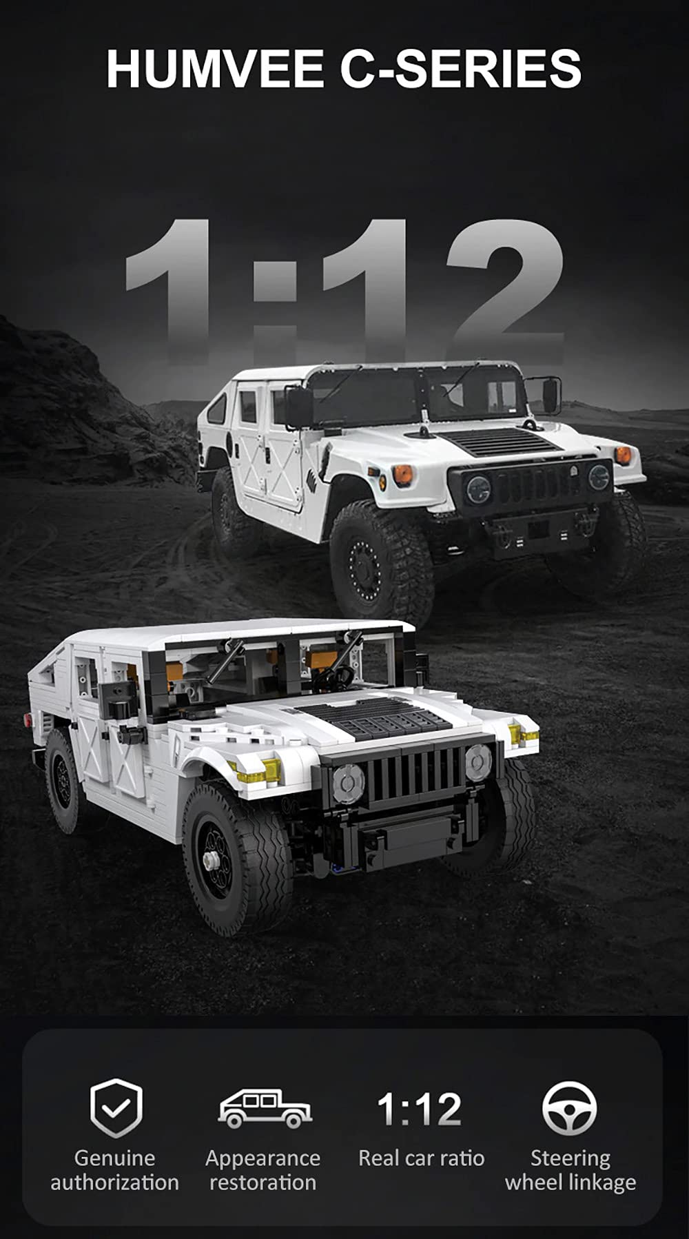 dOMOb Humvee SUV Car Building Kit – Authorized Car Model Set – 1:12 Simulated Build Vehicle – 1380 pcs Blocks – CADA Stem Bricks Toys for 8+ Age Kids & Adults – for Boys, Hobbyist, Collector