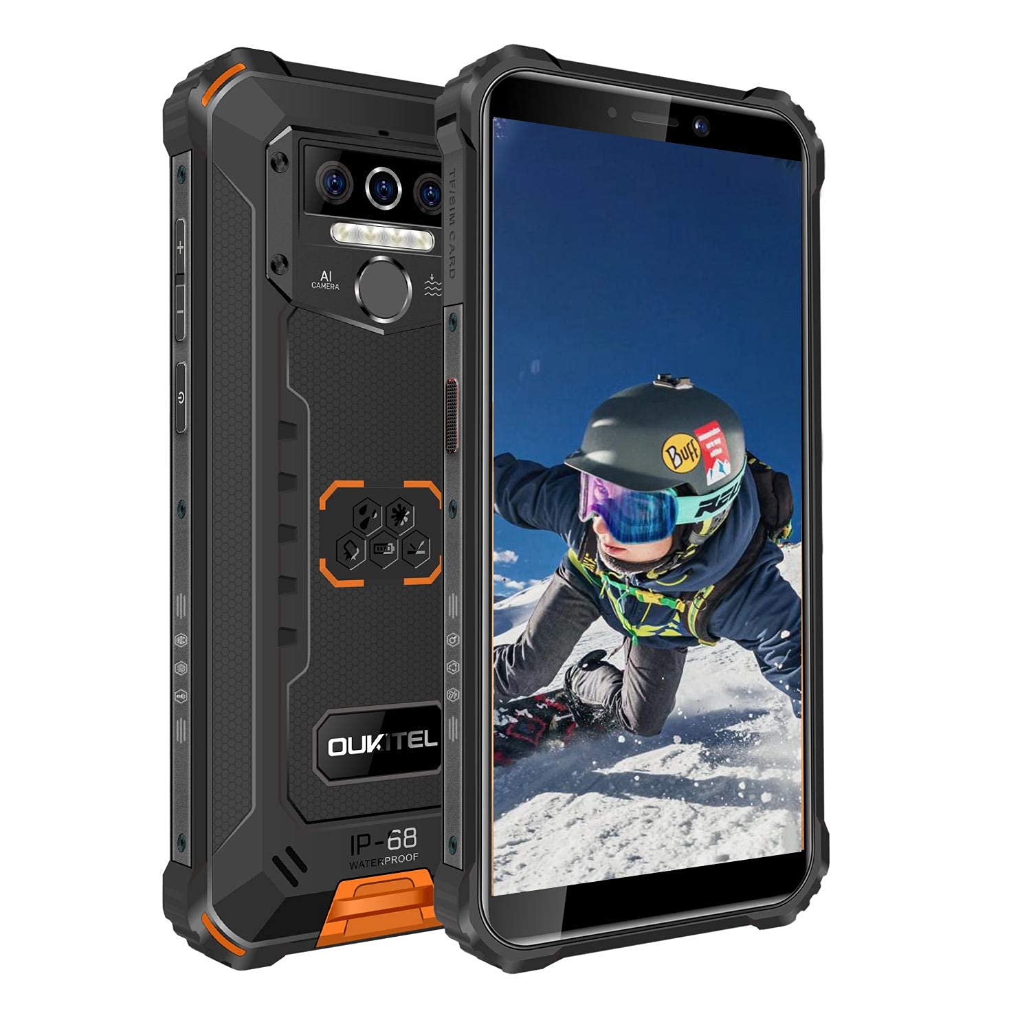 Rugged Smartphone Unlocked,OUKITEL WP5, Android 10 Cell Phone,8000mAh Battery 4GB+32GB Triple Camera 4 LED Flashlights,5.5 Inch Dual Sim GSM 4G, GPS, Bluetooth, WiFi,Orange