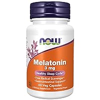 NOW Supplements, Melatonin 3 mg, Free Radical Scavenger*, Healthy Sleep Cycle*, 60 Veg Capsules