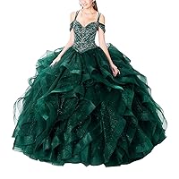 Women's Beaded Bodice Corset Quinceanera Dresses Tiered Skirts Ball Gown