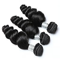 8A+ Grade Peruvian Virgin Hair Loose Wave Human Hair Weave 3 Bundles 16 18 18 Inches Natural Black Color Pack of 3