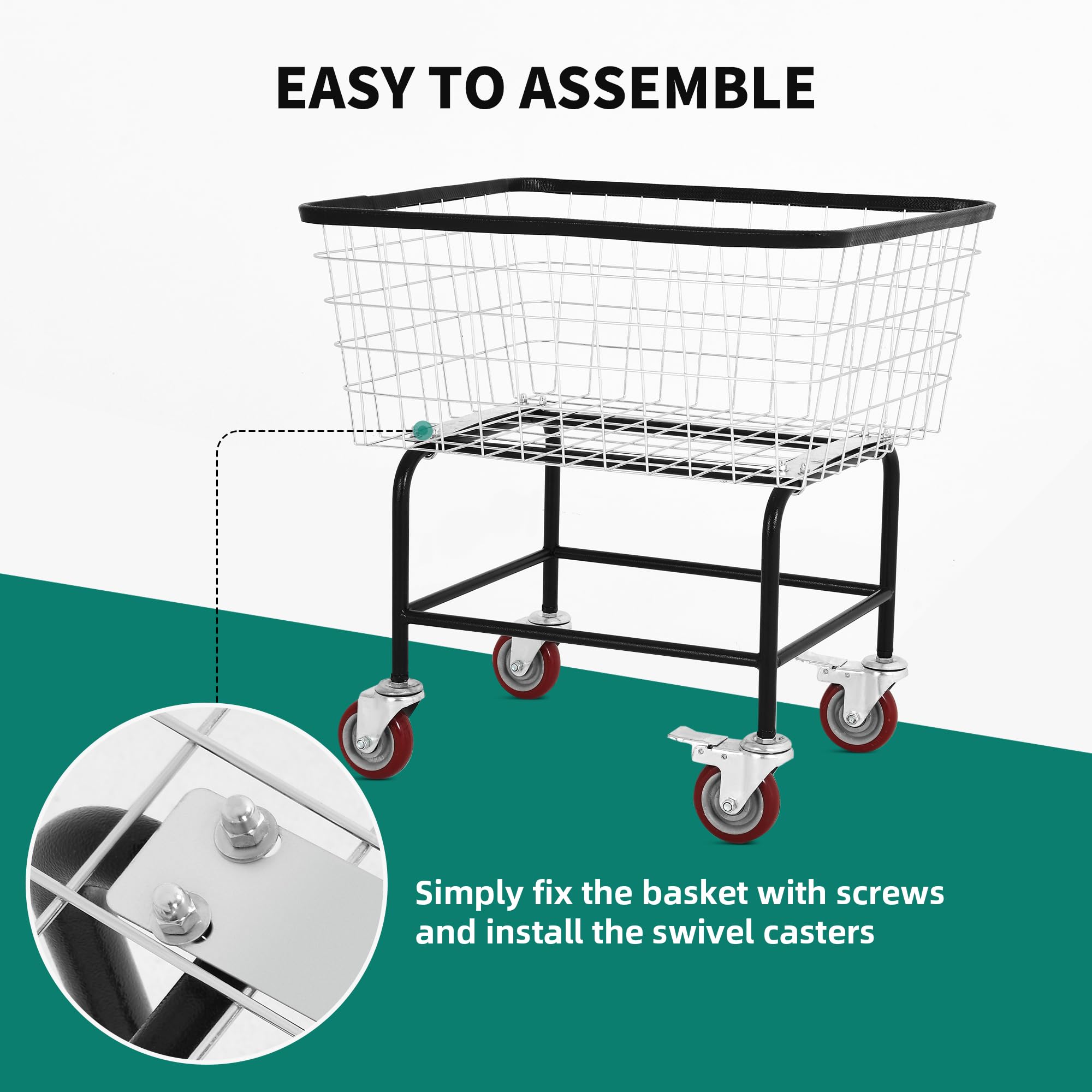 YITAHOME Wire Laundry Cart 4.5 Bushel, Rolling Laundry Basket with Wheels, Metal Commercial Wire Laundry Basket Cart with Galvanized Finish, Heavy Duty Large Steel Basket for Laundry Clothes Storage