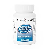 GeriCare Oyster Shell Calcium 500mg + Vitamin D, Bone Health, Nutritional Supplement Tablets, 60 Count (Pack of 1