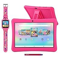 Contixo Kids Tablet, K102 10 Inch Tablet for Kids and Smart Watch Bundle, 2GB 64 GB Toddler Tablet with Bluetooth, with Smart Watch That Touch Screen, Camera, Video and Audio Recording - Pink