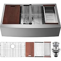 VEVOR 30 inch Farmhouse Sink, 304 Stainless Steel Drop-In Kitchen Sink, Top Mount Kitchen Sink with Ledge & Accessories, Household Single Bowl Basin for Prep Kitchen, Workstation, and Laundry Sink