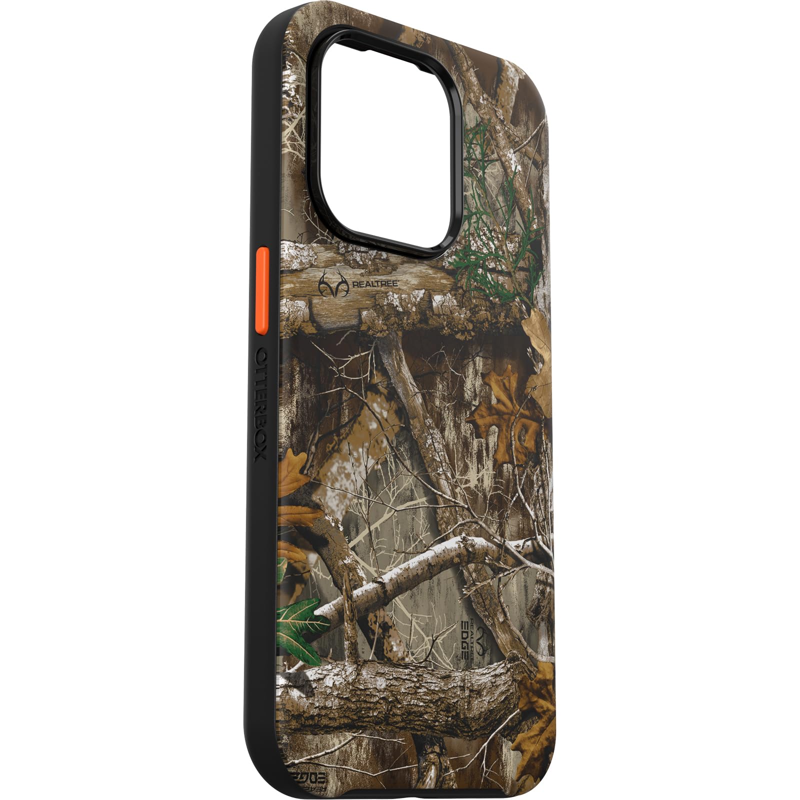 OtterBox iPhone 15 Pro (Only) Symmetry Series Case - REALTREE EDGE (Orange/Camo), snaps to MagSafe, ultra-sleek, raised edges protect camera & screen