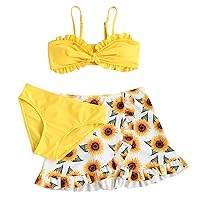 Teen Swimsuits for Girls 3 Piece Bikini Swimwear Set Girls Bikini Bathing Suit High Waist Bikini Sets with Cover Up