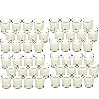 Hosley 48 Pack Ivory Unscented Clear Glass Filled Votive Candles. Hand Poured Wax Candle Ideal Gifts for Aromatherapy Spa Weddings Birthdays Holidays Party (Warm White)