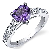 PEORA Amethyst Heart Promise Ring for Women 925 Sterling Silver, Natural Gemstone Birthstone, 1 Carat Heart Shape 7mm, Sizes 5 to 9