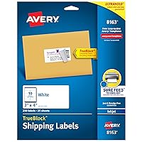 Avery Shipping Address Labels, Inkjet Printers, 1,250 Labels, 2x4 Labels, Permanent Adhesive, TrueBlock (5-Pack 8163)