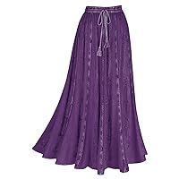Women's Floral Embroidered Maxi Skirt-Over-Dyed Long Peasant Skirt, Ankle Length