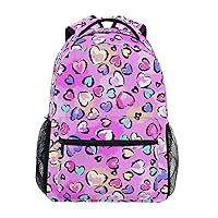 ALAZA Leopard Print Cheetah Heart Pink Backpack Purse with Multiple Pockets Name Card Personalized Travel Laptop School Book Bag, Size M/16.9 in