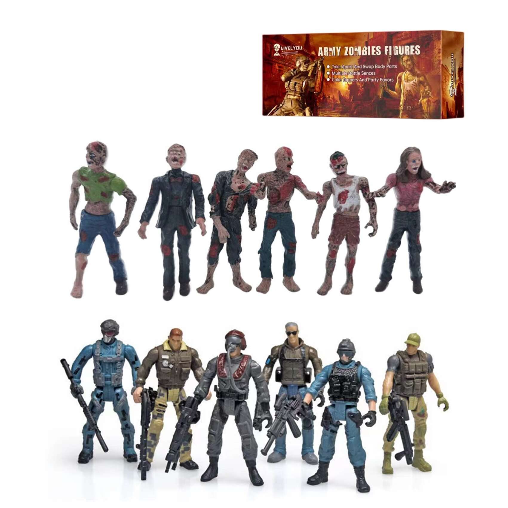 LIVELYOU Army Men and Zombie Action Figure Toys Realistic Battle Scene Zombie Toys Playset Collections Christmas Halloween Toys Gifts Decoration for Boys Adults Kids (12PCS)
