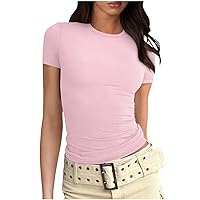 Womens Short Sleeve Slim Fit Knit Crop Top Going Out Tight-Shirts Summer Basic Tees Teen Girls Fashion 2024 Y2k Tops