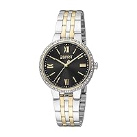 Esprit Women's Black Dial Quartz Analog Watch, Silver/Gold, Silver/Gold, Bracelet, Silver/Gold, Bracelet