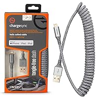 Ventev Helix 14 in Expandable iPhone Cable | Fast Charging USB-A to Lightning Cable | Coiled MFi Certified iPhone Charger Cord | No Tangle Cord, Conveniently Crafted for The Car iPhone, Gray