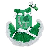Petitebella St Patrick Day Dress Love Clover Green Shirt Green White Baby Skirt Set 3-12m