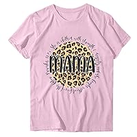 Mother's Day Mama Shirt Women Leopard Print Mom Life Tee Tops Summer Casual Short Sleeve Mommy Gifts T-Shirts Blouse