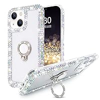 Bonitec Compatible with iPhone 14 Case Case for Women Glitter Sparkle Bling Cute Metal Finger Ring Bracket Stand Luxury Shiny Crystal Rhinestone Diamond Clear Protective Bumper Cover for Girls