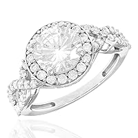 2.15CTW Twisted Halo Simulated Diamond 14k White Gold Engagement Ring