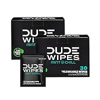 DUDE Wipes - On-The-Go Flushable Wipes - 2 Pack, 60 Wipes - Mint Chill Extra-Large Individually Wrapped Adult Wet Wipes with Eucalyptus & Tea Tree Oil - Septic and Sewer Safe
