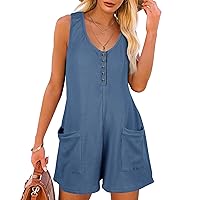 Rompers for Women Sleeveless Jumpsuits for Women Button Down Waffle Fabric Summer Vacation Outfits for Women