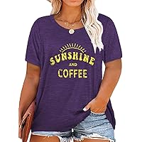 Plus Size Sunshine Coffee Shirts Womens Tshirts Graphic Tees Short Sleeve Summer Tunic Tops