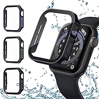 [3 Pack] Hard PC Case Compatible with Apple Watch 44mm Series 6/5/4/SE with Tempered Glass Screen Protector, Waterproof Full Coverage Protective Cover Ultra-Thin Shockproof Bumper for iWatch