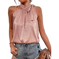 Womens Summer Tops Tie Bow Neck Sleeveless Chiffon Solid Blouse Casual Workout Top Plus Size Elegant Shirts