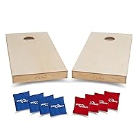 JOOLA Sport Squad Premium Regulation Wooden Cornhole Game Professional Grade Official Size Solid Wood Cornhole Boards with 8 Durable Portable Bean Bags 4'x2' DIY Design - Indoor and Outdoor Compatible