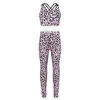 Child Girl Leopard Gym Yoga Dance Outfit Athletic Crop Top High Waist Leggings Tights Tracksuit Activewear