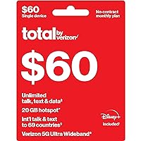 Total by Verizon $60 - Unlimited Talk and Text, 5G UWB Data, HS and Disney Plus/Monthly